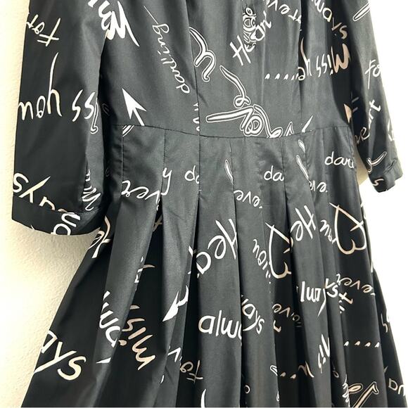 Atelier New York Black Midi A Line My Darling Print Dress Date Night EUC size 10 - Picture 8 of 16